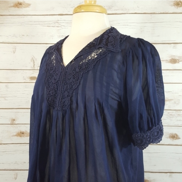 Marc Jacobs | Sheer Navy Silk Lace Pleated Blouse - Picture 4 of 7